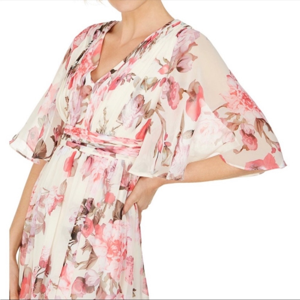Adrianna papell flutter sleeve chiffon maxi dress floral evening gown - Picture 14 of 14